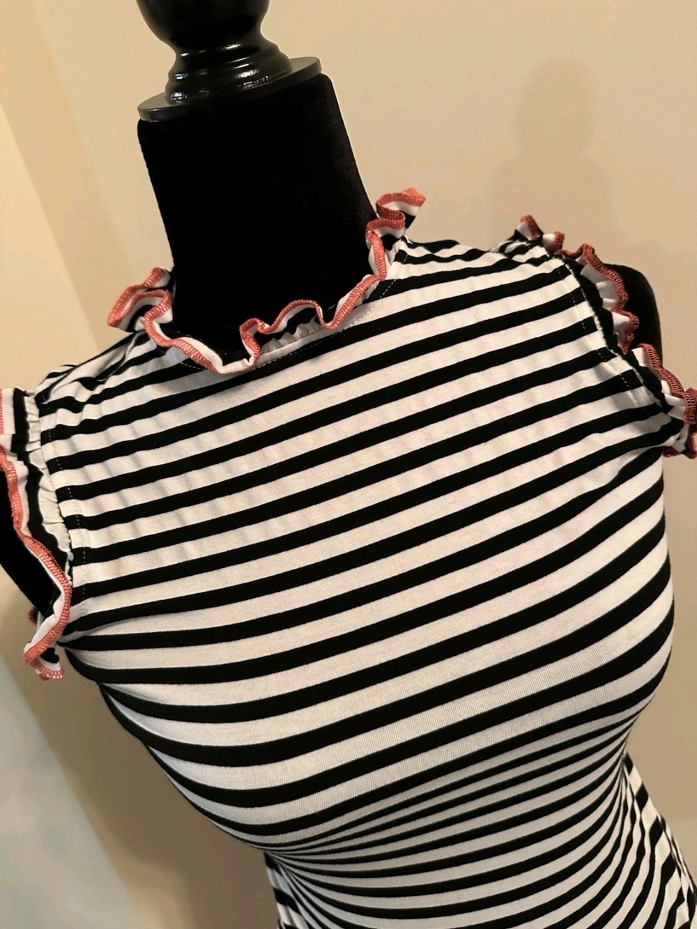 Women’s Size Medium Smak Parlour Black And White Striped Shirt Pinup Girl Retro - Picture 2 of 4